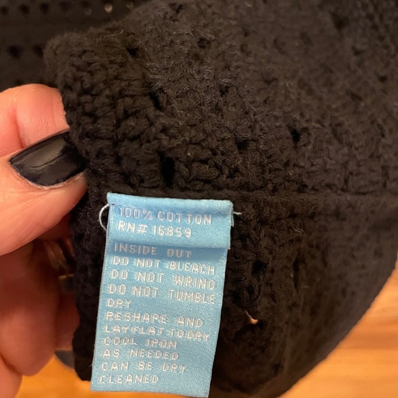 J McLaughlin sweater three quarter sleeve crew neck crochet cotton black small - Picture 4 of 5